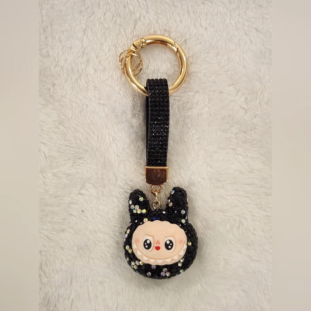 Cute Black and Gold Labubu Keychain with Character Charm Bag Charm